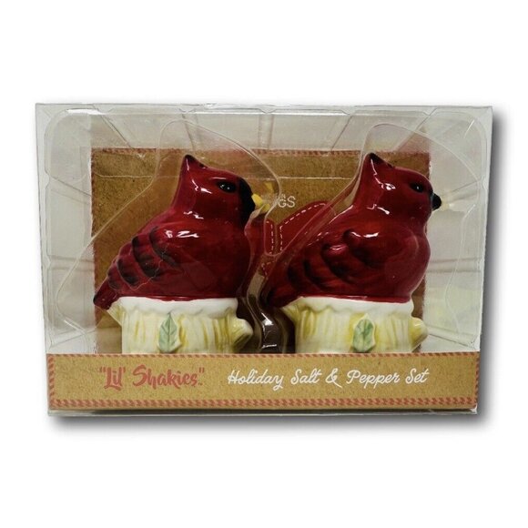 Godinger Gatherings Salt & Pepper Christmas Set Red Cardinal Holiday Ceramic - Picture 6 of 8